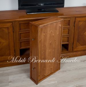 Removable living room furniture in walnut wood with classic style doors and drawers